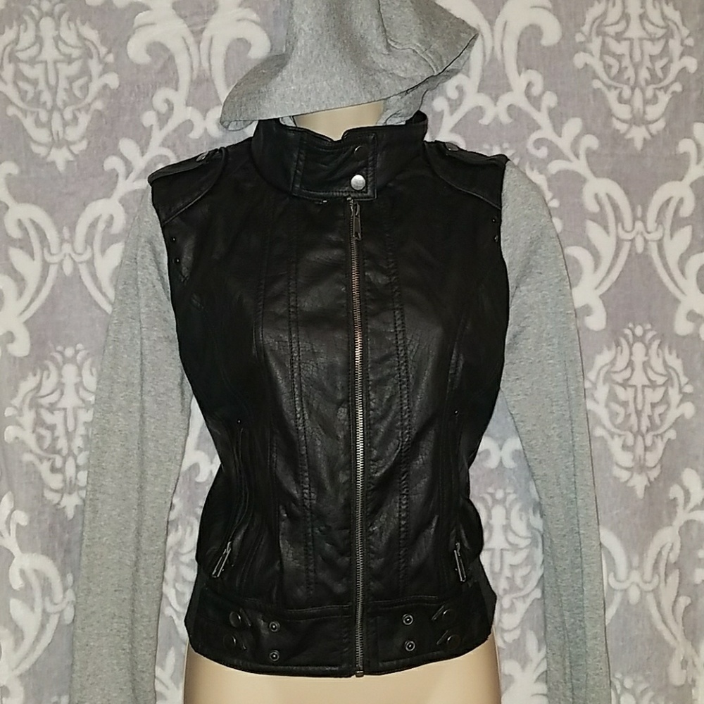 NWT Rue21 Hooded Faux Leather Jacket Size M